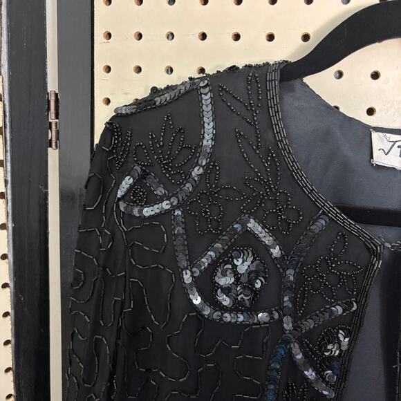 Vintage JMD Beaded Silk Jacket Black Glam Avant Garde Women’s L - Picture 5 of 8